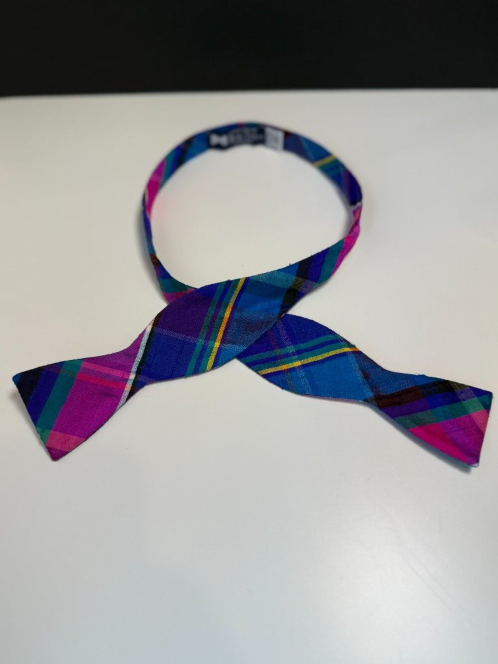 Beau Ties Ltd of Vermont Silk Plaid Self-Tie Bowtie Blue Pink Tartan